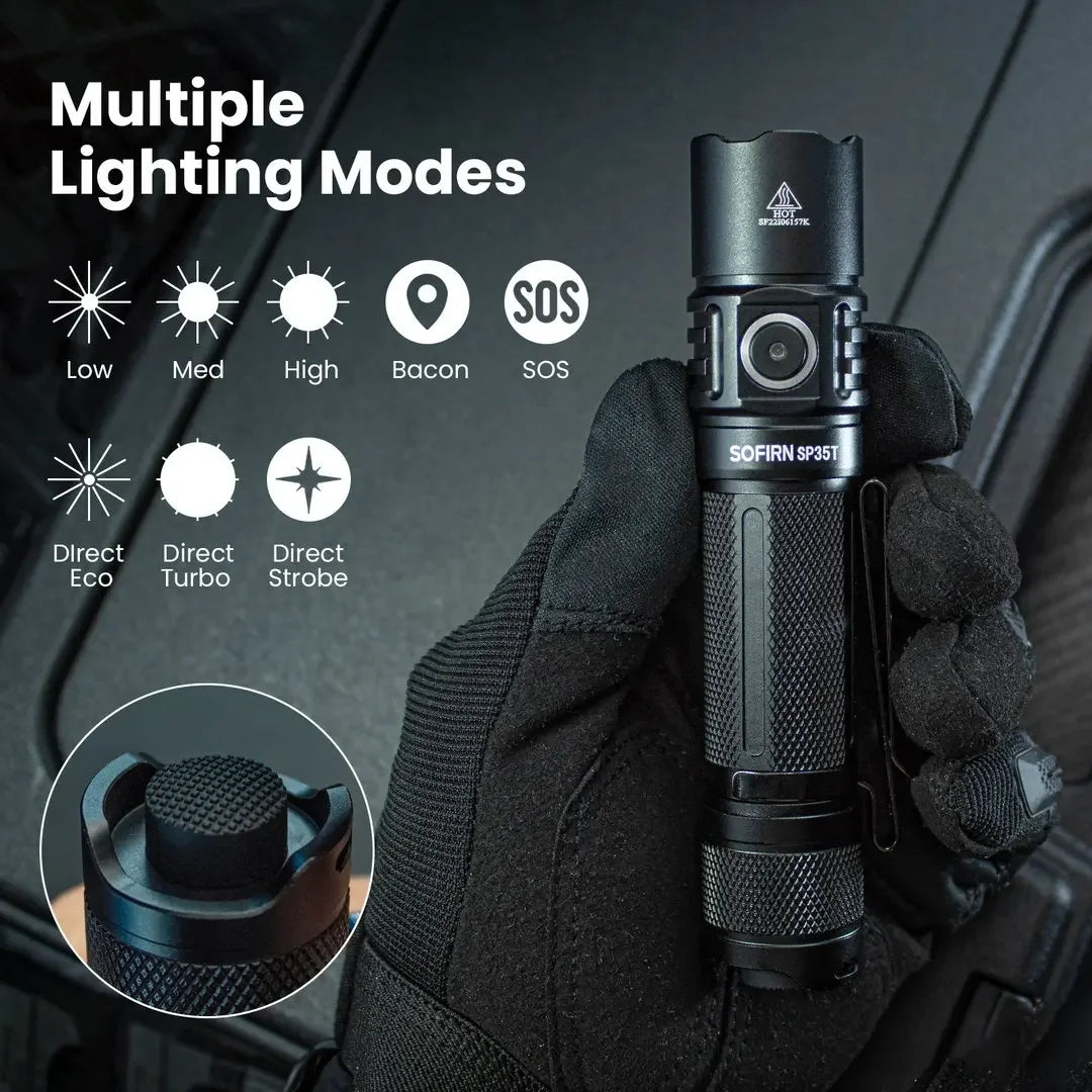 Sofirn SP35T 3800lm Tactical 21700 Flashlight Powerful LED Light USB C Rechargeable Torch with Dual Switch Power Indicator