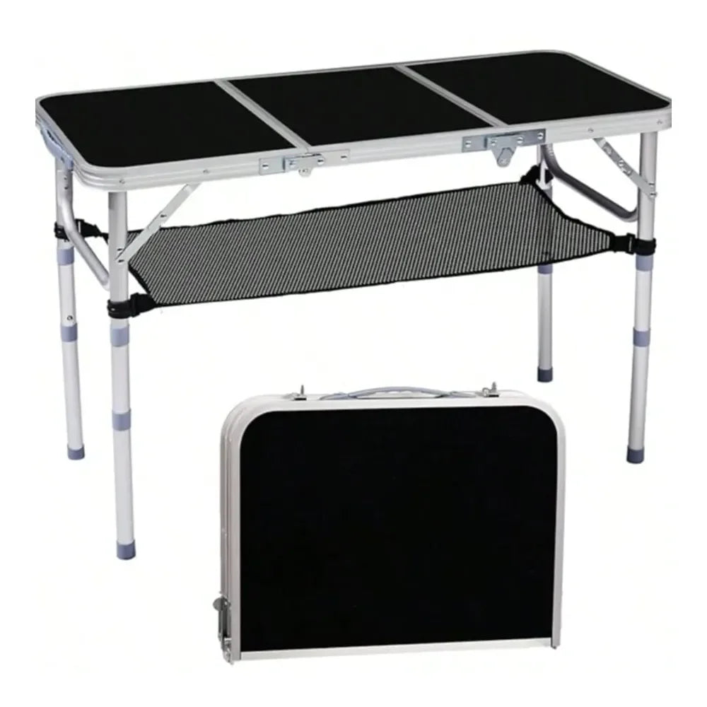 Folding Camping Table, 3ft Portable Pinic Table With 3 Adjustable Height, Small Aluminum Foldable Lightweight