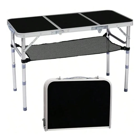 Folding Camping Table, 3ft Portable Pinic Table With 3 Adjustable Height, Small Aluminum Foldable Lightweight