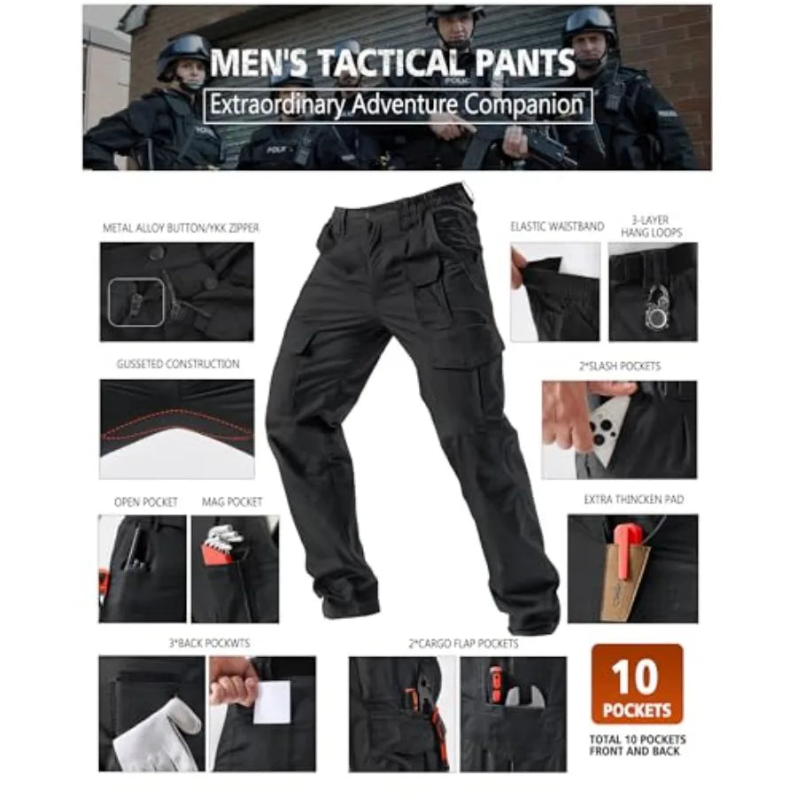 IGOLUMON Men's Stretch Tactical Pants Ripstop Cargo Pants Outdoor Lightweight EDC Hiking Work Pants with 10 Pockets