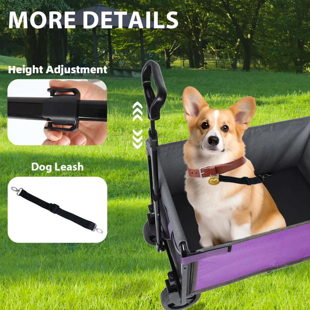 Large Collapsible Wagon with Wheels - 3 in 1 Lightweight Utility Camping Wagons Carts Foldable with 220lbs Weight Capacity, Cup Holders, for Pet Riding, Groceries, Camping, Shopping