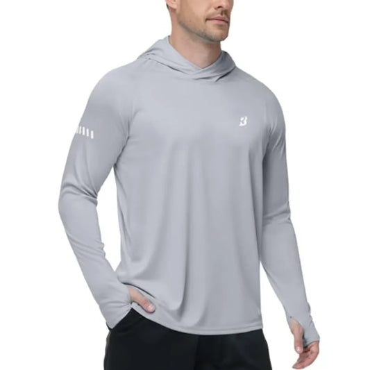 Mens UPF 50+ Sun Protection Hoodie, UV Long Sleeve Fishing Shirts, Outdoor Swim Hiking Running Workout Rash Guard