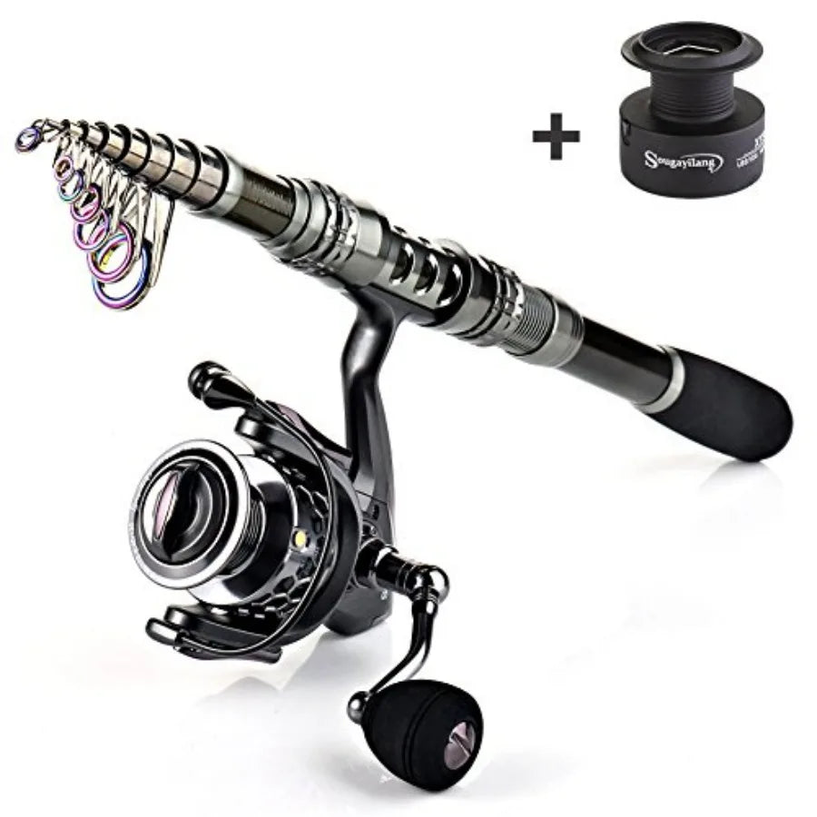Fishing Rod Reel Combo with Telescopic Fishing Pole Spinning Reel Carrier Bag for Travel Saltwater Freshwater Fishing