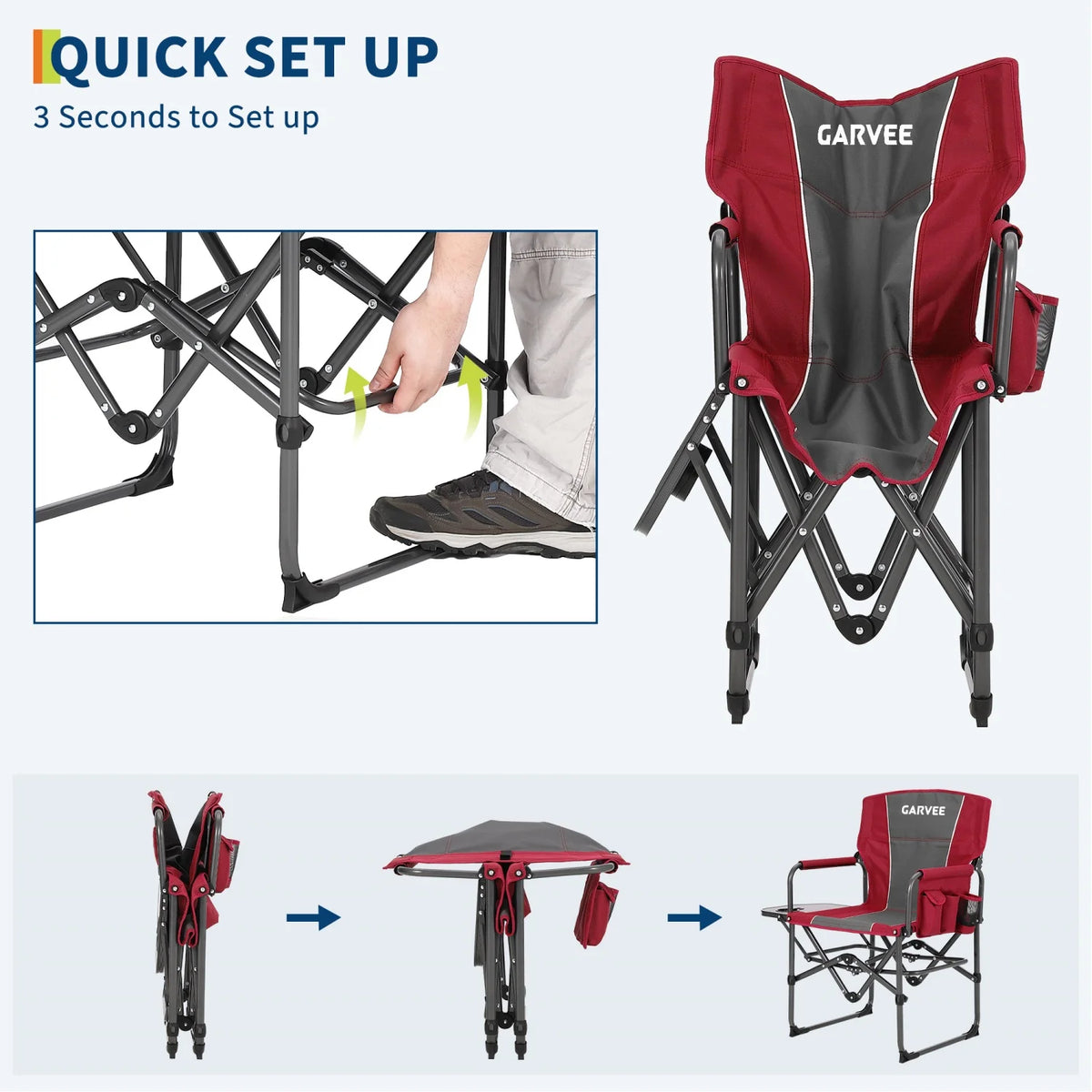 Heavy-Duty Folding Director's Camping Chair with Side Table & Storage