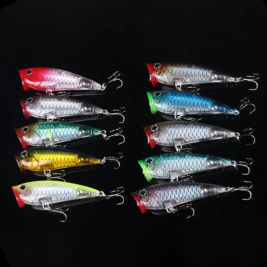 10-Pack 3-Inch Topwater Popper Lures (0.28 oz) for Bass Fishing
