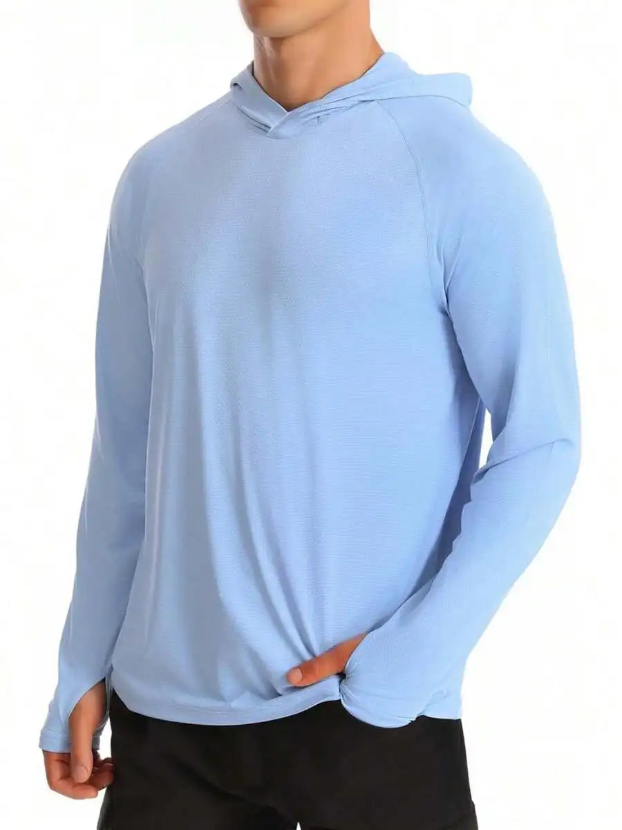 Mens UPF 50+ Long Sleeve Hooded Sun Shirt For Hiking Fishing Running