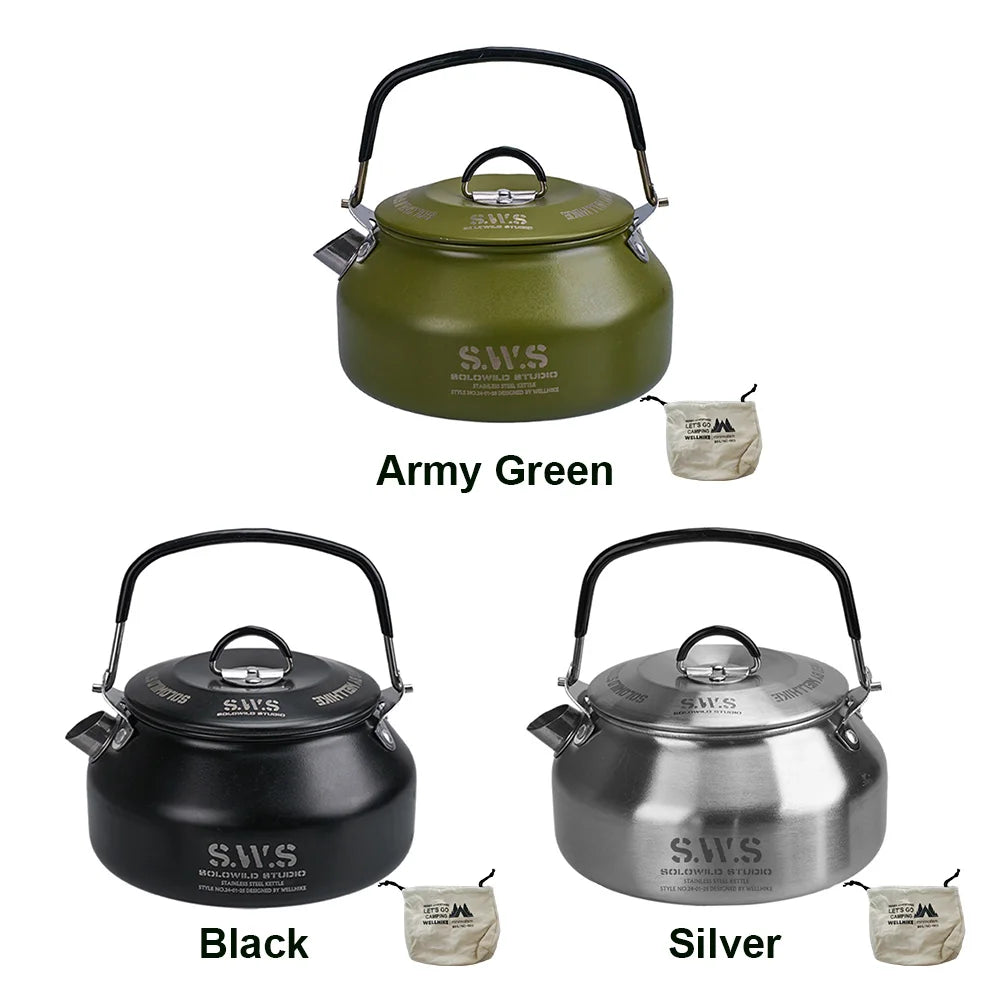 0.8L Portable Hiking Kettle 304 Stainless Steel Ultralight Coffee Kettle
