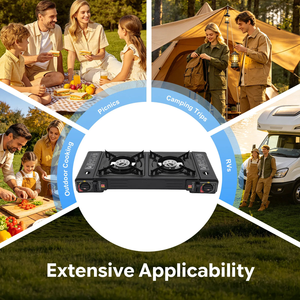 Portable Dual-Burner Propane Camping Stove with Piezo Ignition