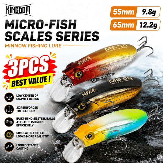 Kingdom 3-Pack Long-Casting Minnow Lures for Seabass & Trout