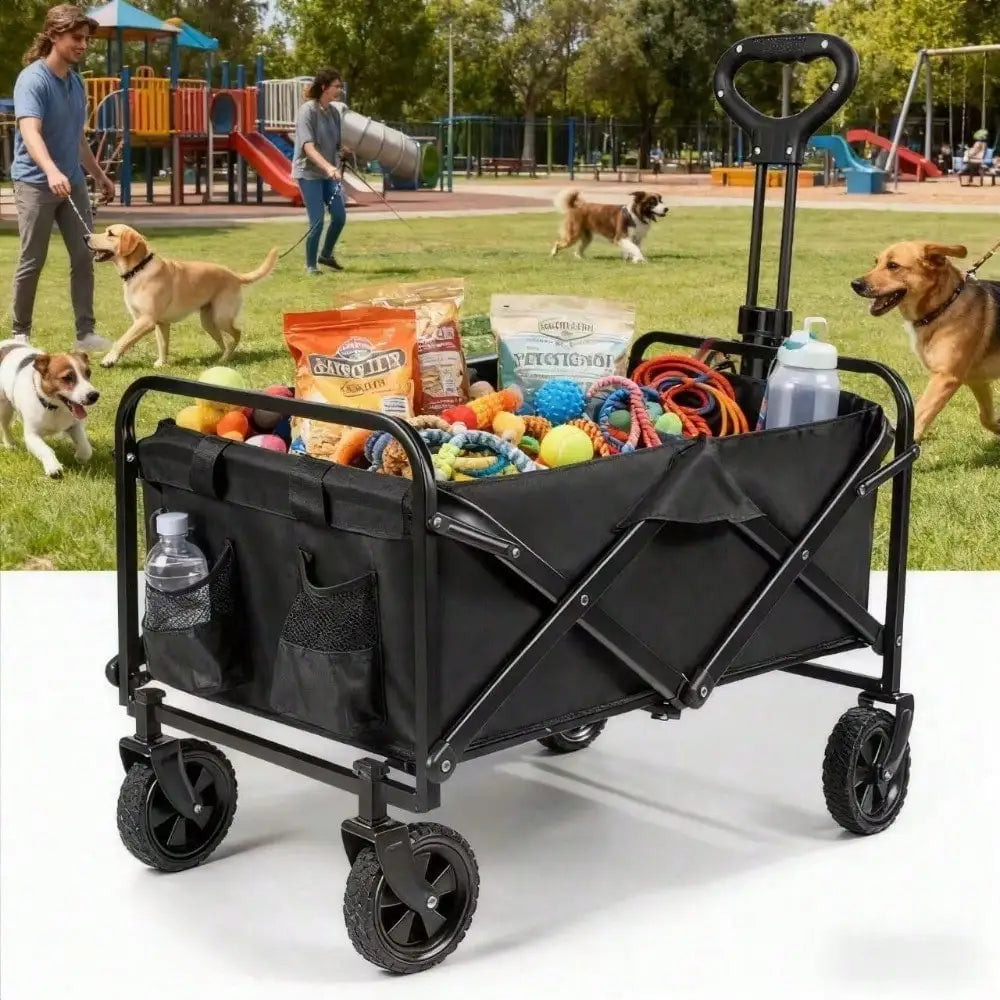 Collapsible Foldable Wagon Cart With All-Terrain Wheels, Heavy Duty Utility Cart For Camping