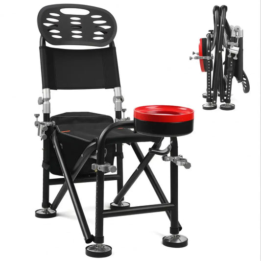 13 Gear Rise Fall 21cm Adjustable Fishing Chair with Backrest Rod Holder Folding Fishing Deck Chair