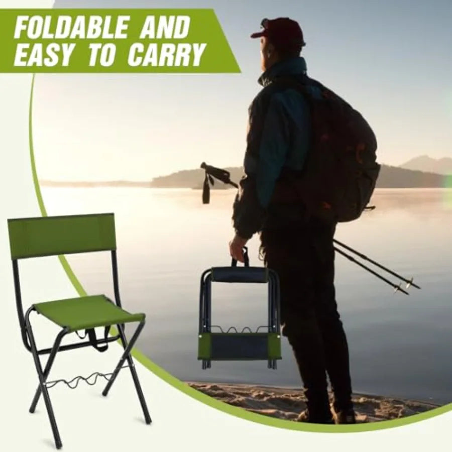 2 Pcs Summer Folding Fishing Chair with Rod Holder Camping Chairs for Adults