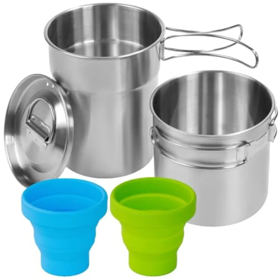 Stainless Steel Camping Pot & Mug Set with Vented Lid
