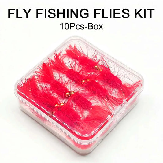 10-Pack Wooly Bugger Streamer Flies with Box for Trout, Bass & Carp