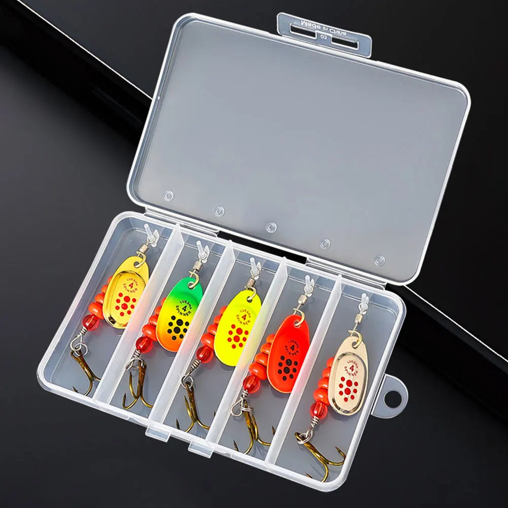 5pcs Metal Spoon Spinner Fishing Lure with Tackle Box Fishing Wobblers Artificial Bait for Bass Pike