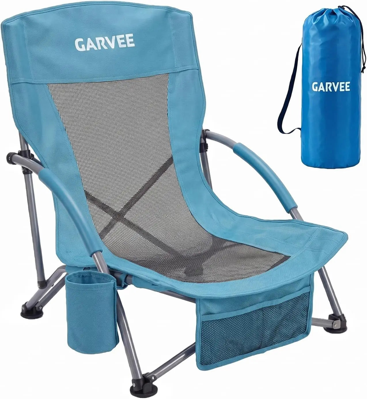 High Back Beach Chair, Folding Beach Chairs, Extra Wide Seat Chair with Cup Holder