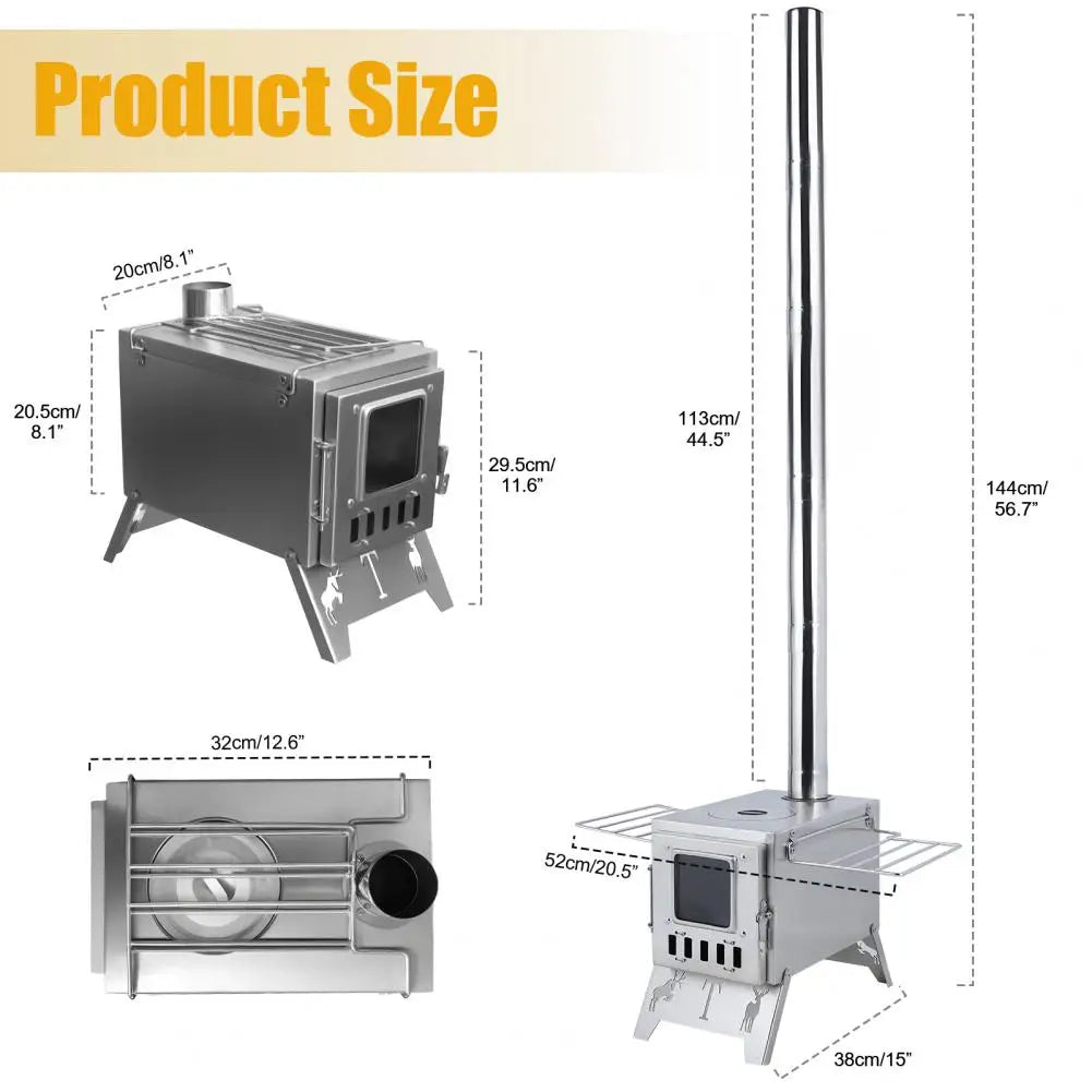 Portable Wood Burning Camping Stove for Hot Tents & Outdoor Heating