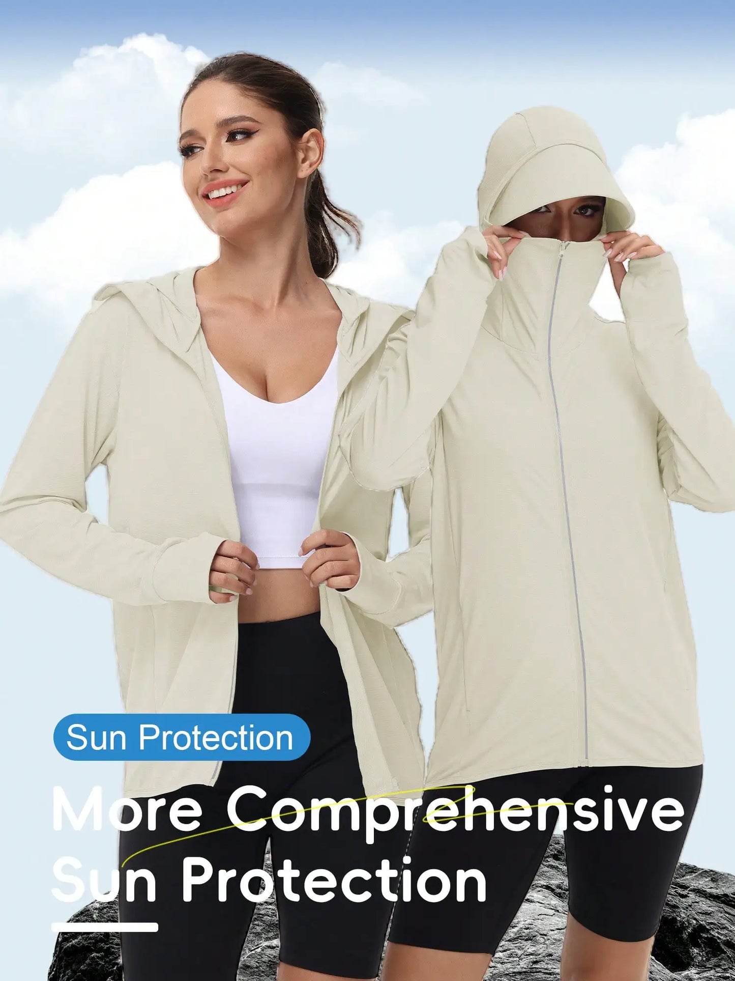 Women's UPF 50+ Lightweight Breathable Sun Protection Jacket, Outdoor Hooded Thin Fishing Shirt For Summer Sports