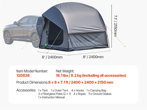SucceBuy SUV Tent for Camping Waterproof Spacious Double Layer Design Shade Awning