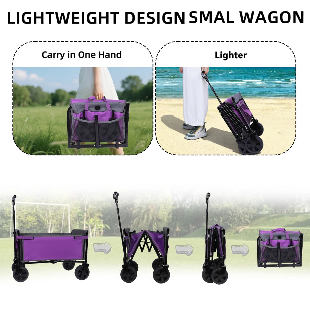 Large Collapsible Wagon with Wheels - 3 in 1 Lightweight Utility Camping Wagons Carts Foldable with 220lbs Weight Capacity, Cup Holders, for Pet Riding, Groceries, Camping, Shopping