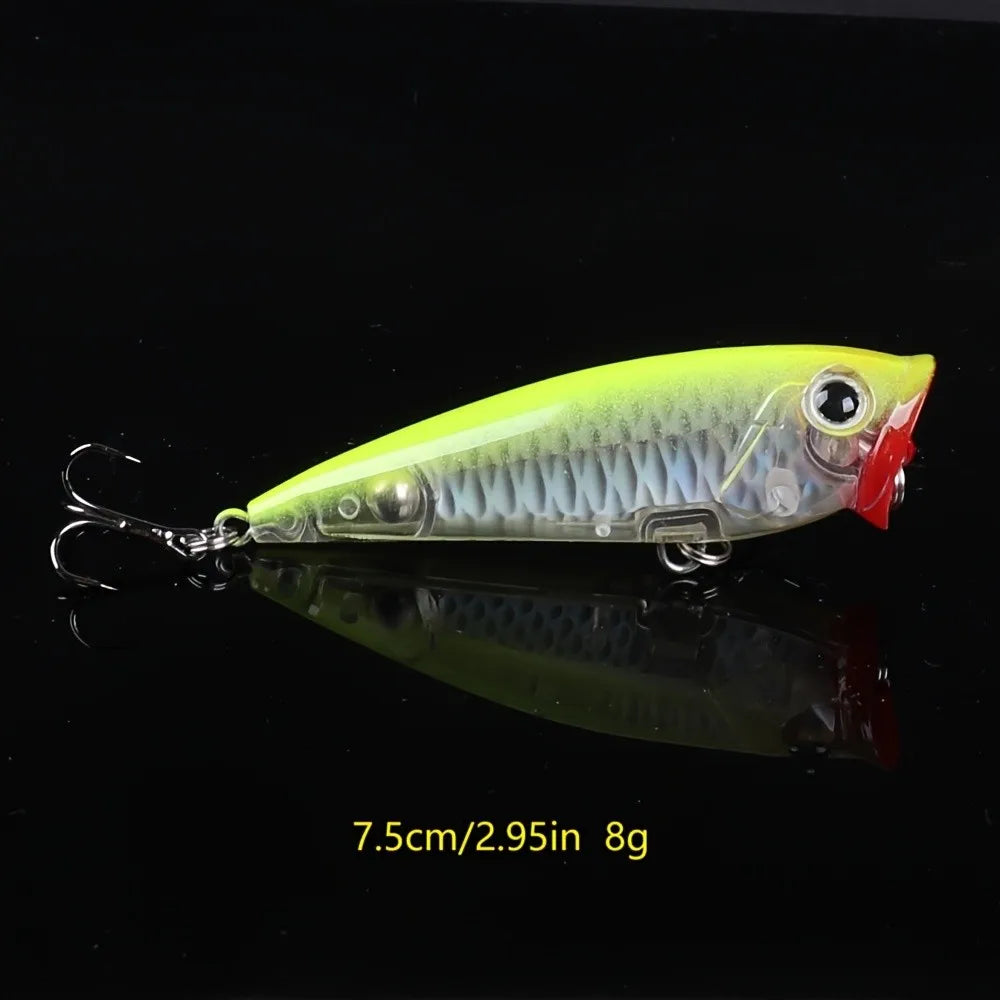 10-Pack 3-Inch Topwater Popper Lures (0.28 oz) for Bass Fishing