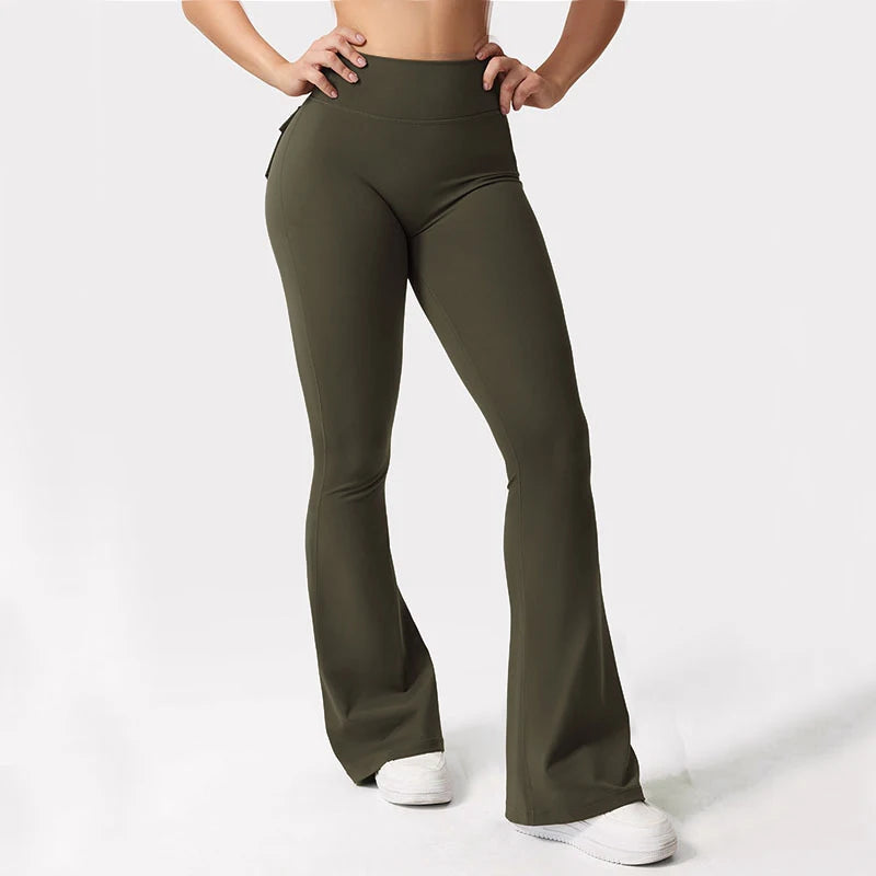 Summer Women's Cargo Pocket Fitness Tights | High-Waisted Flare Yoga Pants