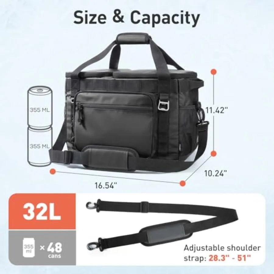 Soft Sided Cooler Bag Insulated 30/48/60 Cans, Large Collapsible and Leakproof Ice Chest for Picnic, Beach, Camping, Travel