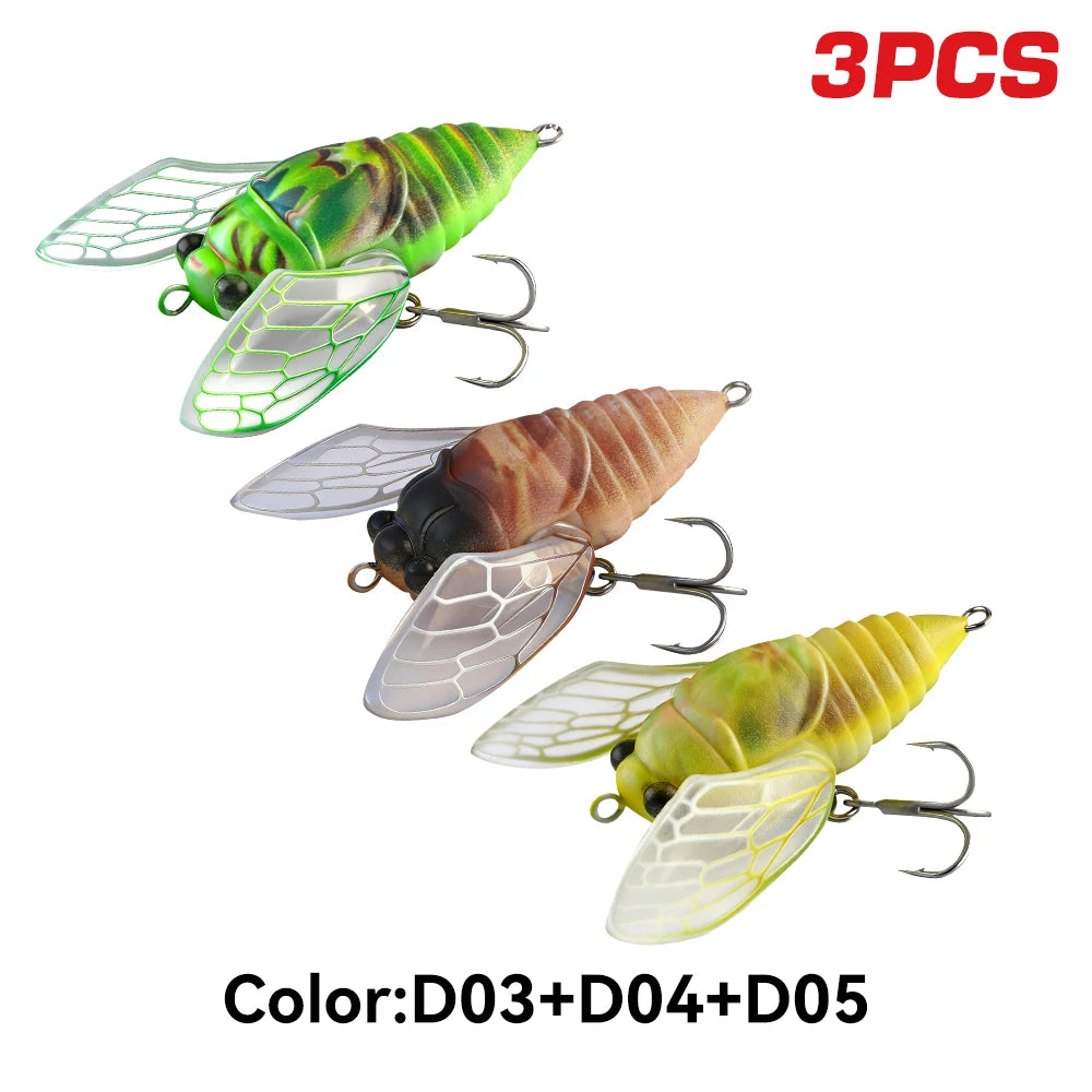 Kingdom 3-Pack Mini Cicada Topwater Lures (1.1" / 0.08 oz) for Bass & Trout