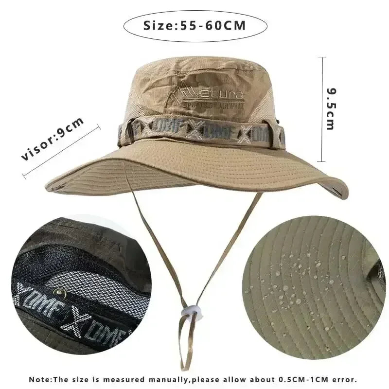Summer Men Bucket Hat Outdoor UV Protection Wide Brim Hiking Hat Mesh Fisherman Hat