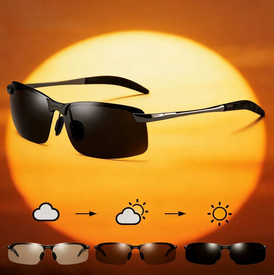 White-black Polarized Photochromic Sunglasses Sports Day and Night Driving Ultra-Light Sun Glasses