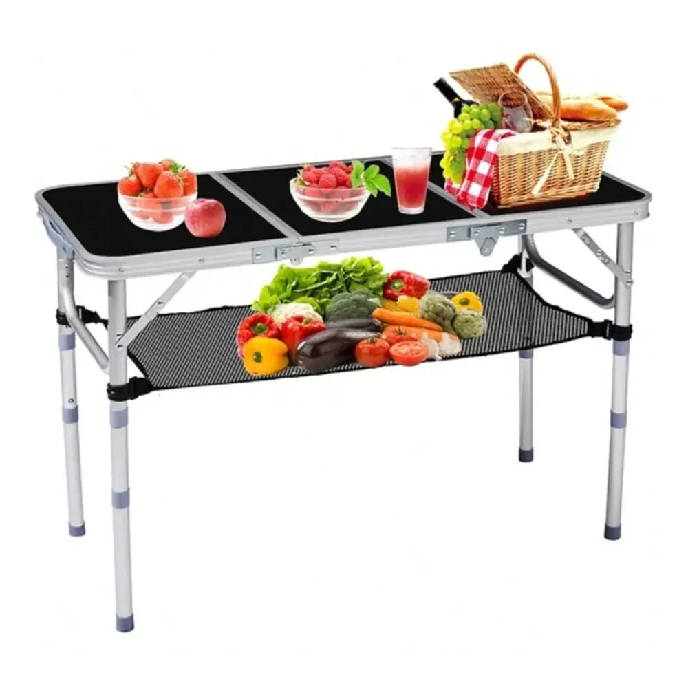 Folding Camping Table, 3ft Portable Pinic Table With 3 Adjustable Height, Small Aluminum Foldable Lightweight