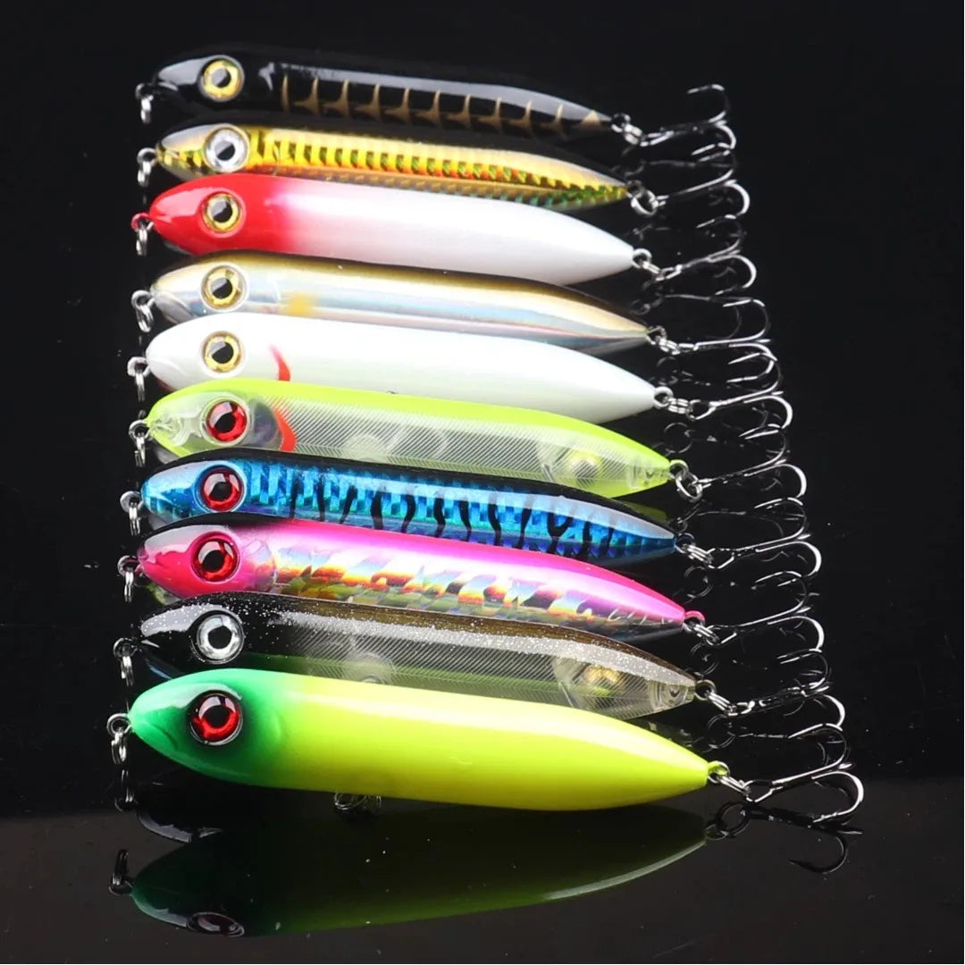 10-Piece Topwater Floating Pencil Lures for Bass, Pike & Catfish