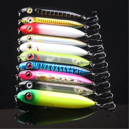 10-Piece Topwater Floating Pencil Lures for Bass, Pike & Catfish