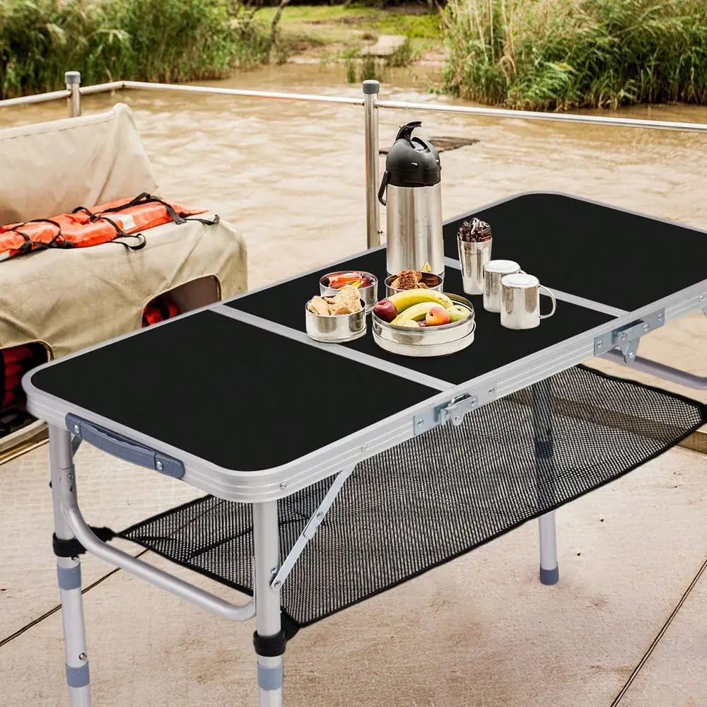 Folding Camping Table, 3ft Portable Pinic Table With 3 Adjustable Height, Small Aluminum Foldable Lightweight