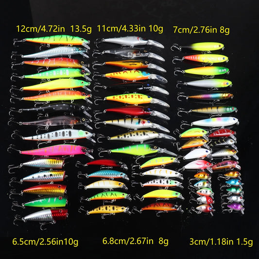 60-Pack Mixed Plastic Hard Fishing Lure Set