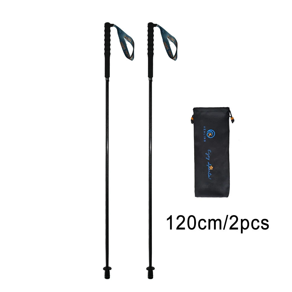 Ultra Light Weight Trekking Poles Folding Hiking Sticks Portable Carbon Fiber Collapsible Nordic Walking Cane Sticks Bags