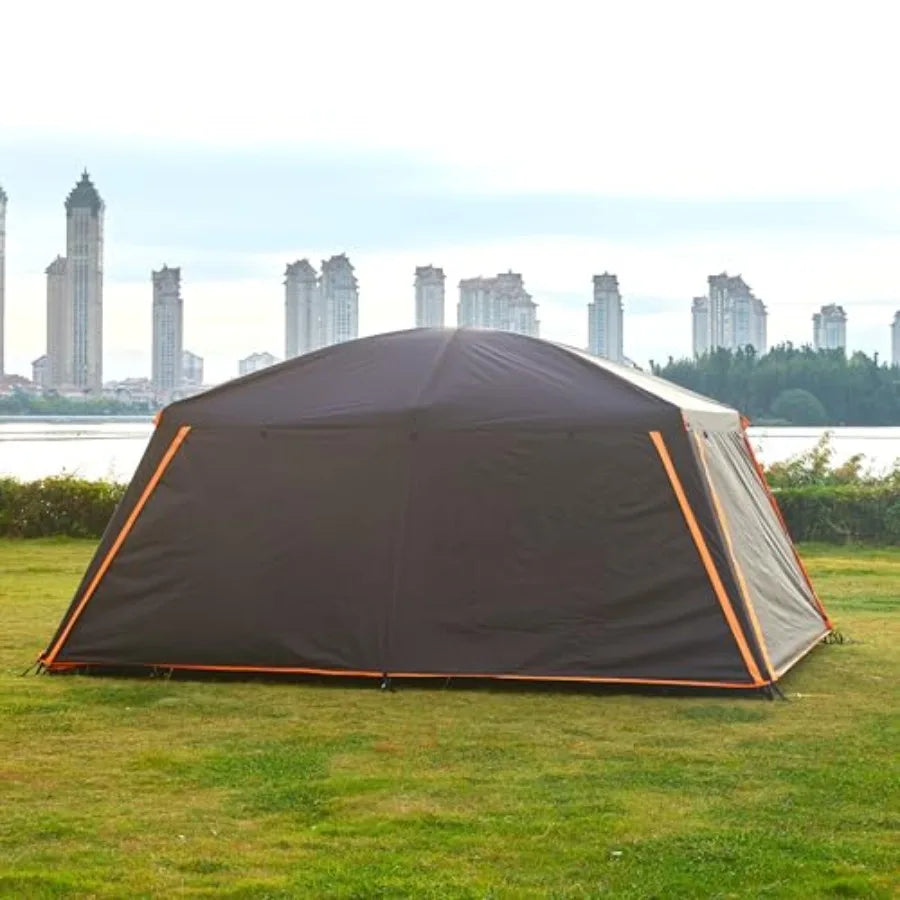 Extra Large 12 Person A Awning Family Cabin Tents 2 Rooms 4 Doors and 4 Windows with Mesh Straight Wall Waterproof