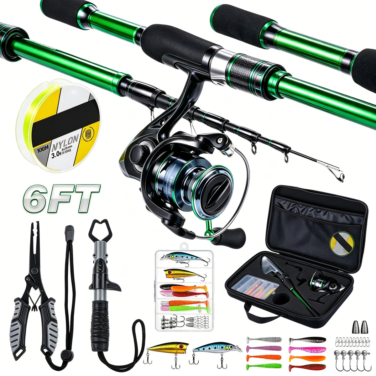 Telescopic Graphite Fishing Rod & Reel Combo Set with Travel Carrier Bag