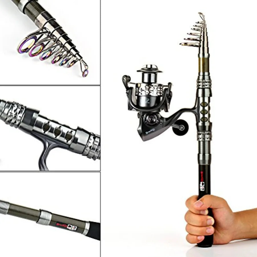 Fishing Rod Reel Combo with Telescopic Fishing Pole Spinning Reel Carrier Bag for Travel Saltwater Freshwater Fishing