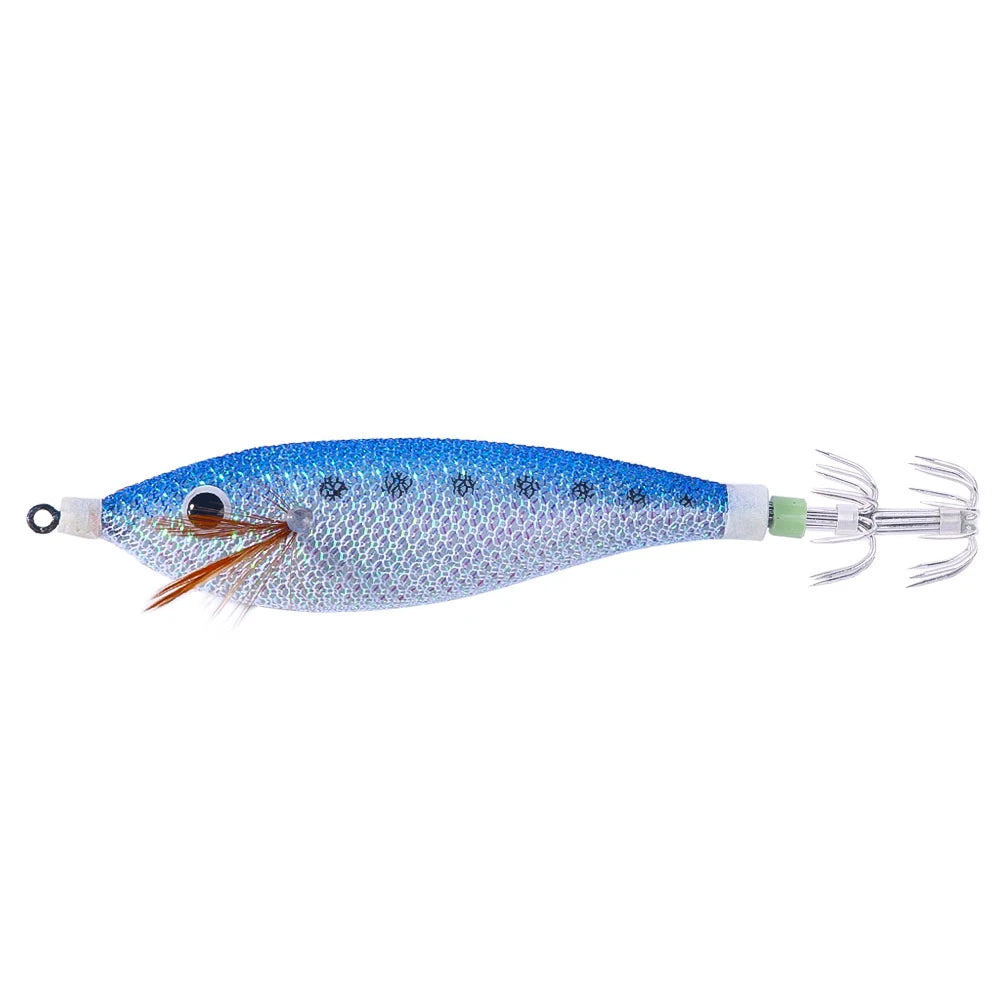 Glowing Horizontal Squid Trolling Lure Artificial Squid Jigging Eging Wood Shrimp Hooks Octopus Hook Cuttlefish Bait for Fishing