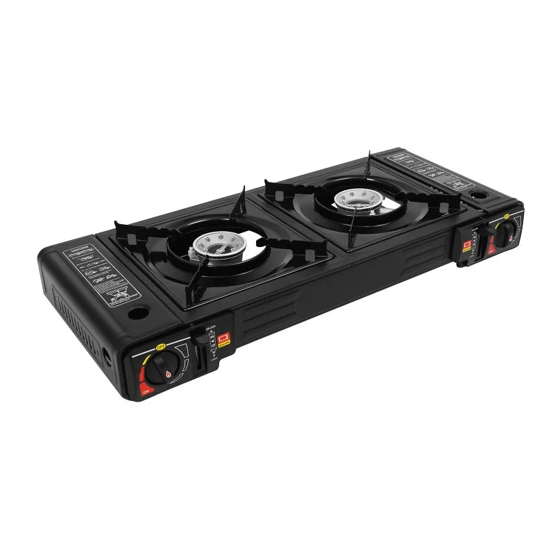Portable Dual-Burner Propane Camping Stove with Non-Stick Griddle & Carry Case