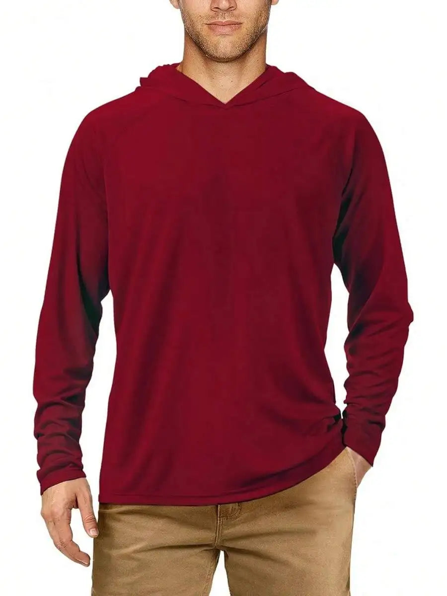 Mens Long Sleeve UV Protection Hooded Shirt UPF 50+ Outdoor Hiking Fishing Rash Guard