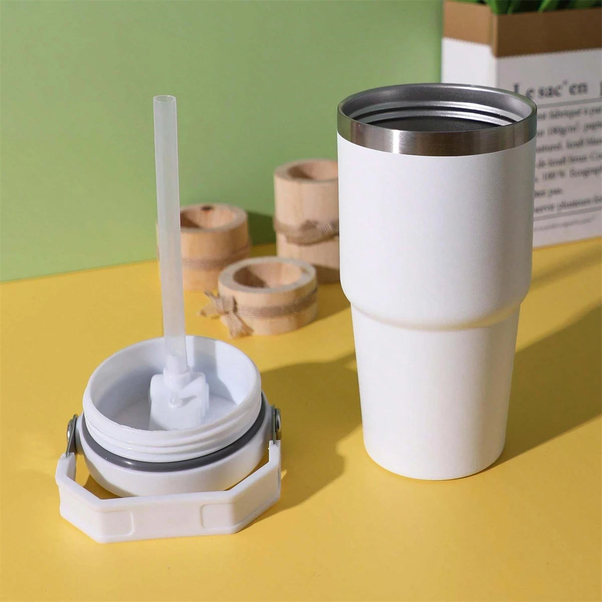 Insulated Stainless Steel Vacuum Tumbler with Tote Handle