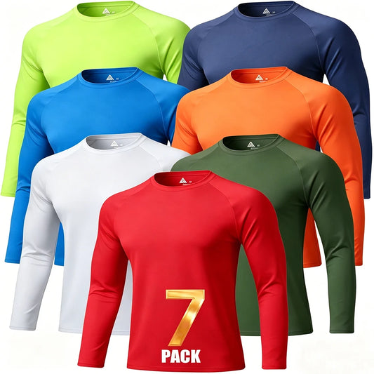7 Pack Men's Long Sleeve Shirts Sun Protection Shirts Lightweight UPF 50+ Rash Guard for Running Workout Fishing
