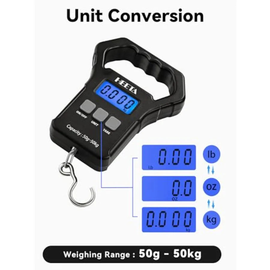 Fish Scale, 110lb/50kg Digital Portable Hanging Fishing Weight Scale with Backlit LCD Display