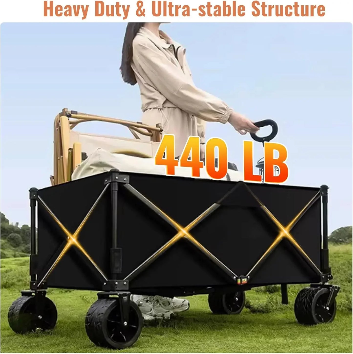 Heavy Duty Collapsible Folding Wagon with Table, 440LBS Capacity Utility Wagon Cart with All-Terrain Wheels