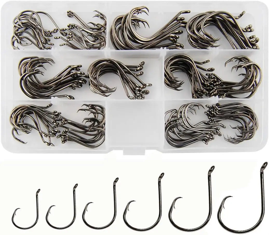 2X Strong Offset Circle Hooks for Saltwater and Freshwater Fishing, Black High Carbon Steel