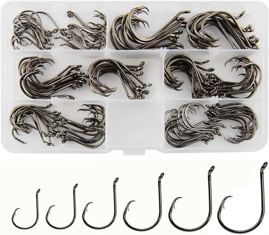 2X Strong Offset Circle Hooks for Saltwater and Freshwater Fishing, Black High Carbon Steel