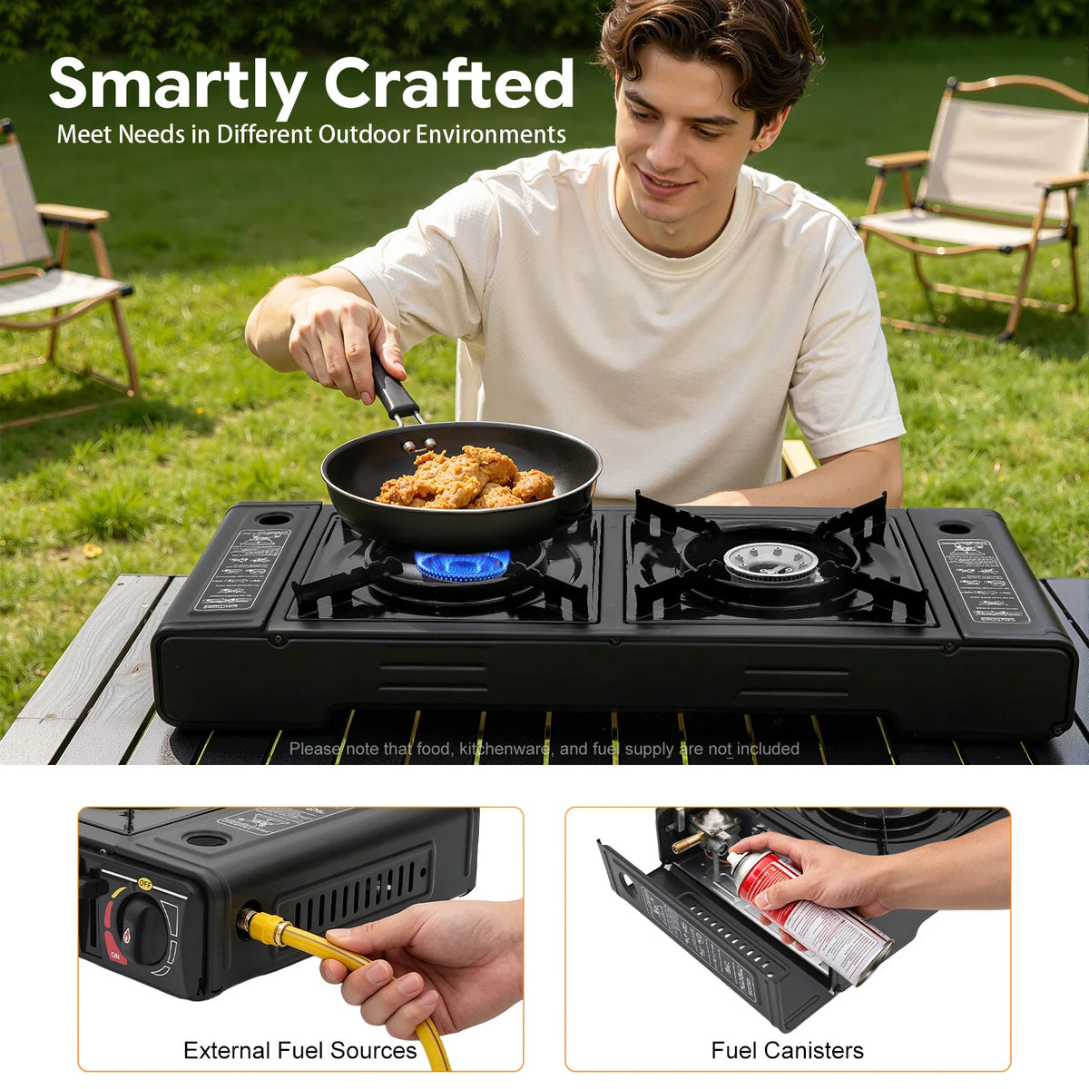 Portable Dual-Burner Propane Camping Stove with Piezo Ignition