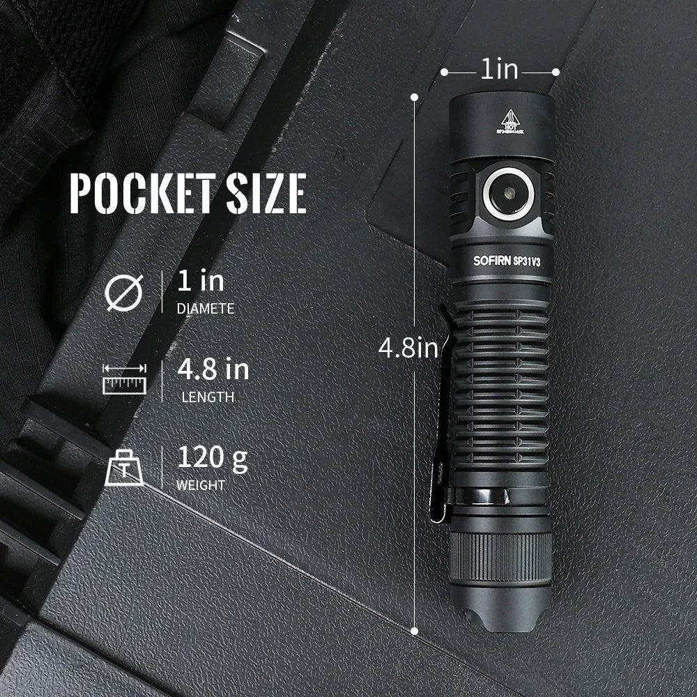 Sofirn SP31 V3.0 Tactica Flashlight with Dual Switch USB C Rechargeable Power Indicator 6000K Torch
